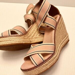 Tory Burch Pink / Tan Frieda Espadrilles Size 7 1/2 Preloved